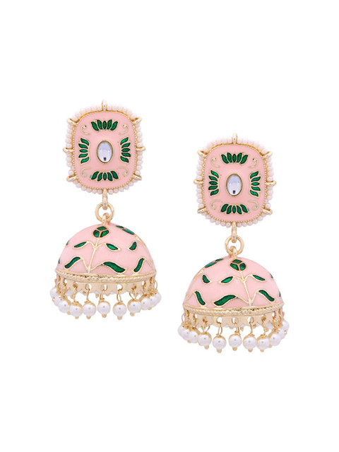 

Shoshaa Pink & Green Gold Plated Handcrafted Dome Shaped Jhumkas