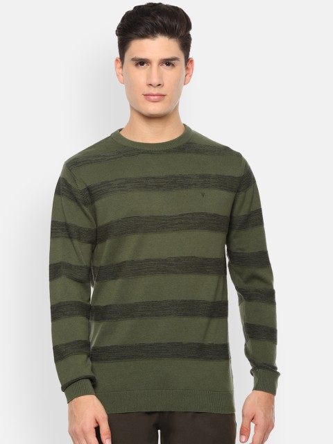 

Van Heusen Sport Men Olive Green & Black Striped Pullover Sweater