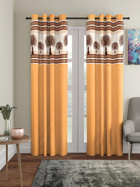 

VRINDA Mustard Yellow & Cream-Coloured Set of 2 Printed Door Curtains