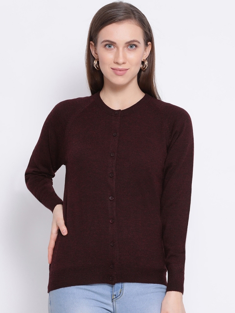 

Monte Carlo Women Maroon Solid Woolen Cardigan Sweater