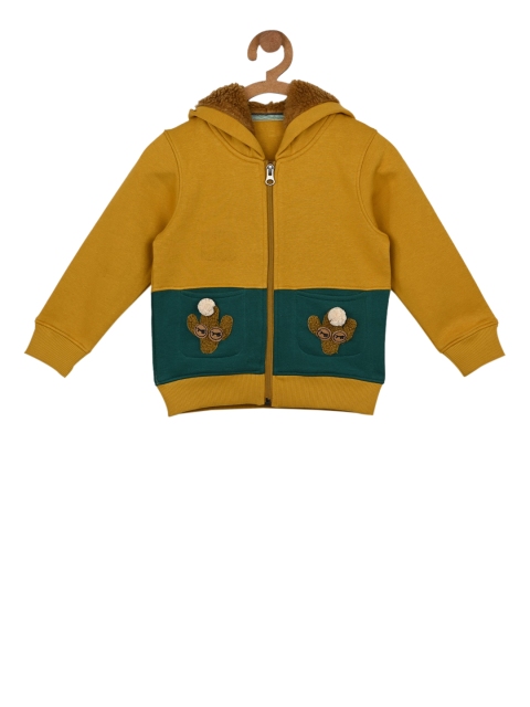 

Stupid Cupid Boys Mustard Yellow & Green Colourblocked Hooded Sweatshirt