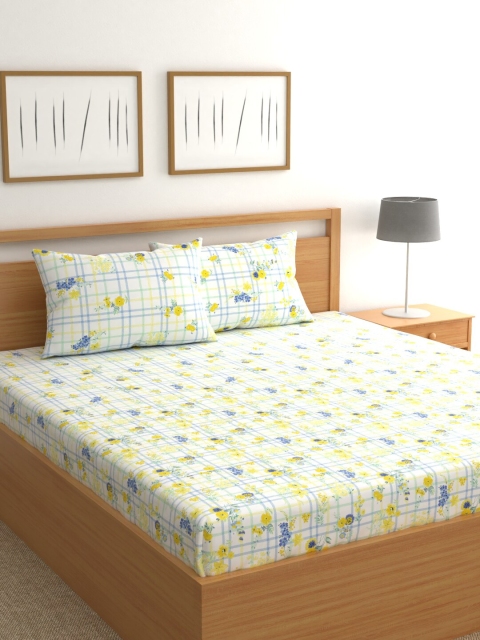 

Raymond Home White Floral 200 TC Cotton 1 King Bedsheet with 2 Pillow Covers