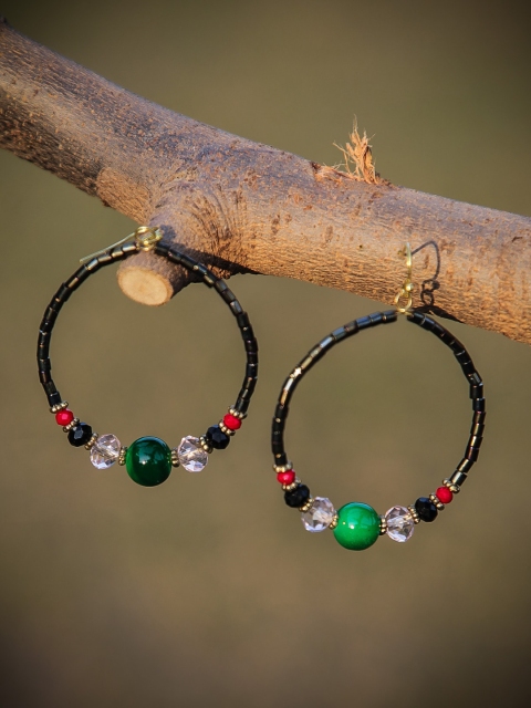 

ZeroKaata Black Gold-Plated Circular Beaded Hoop Earrings
