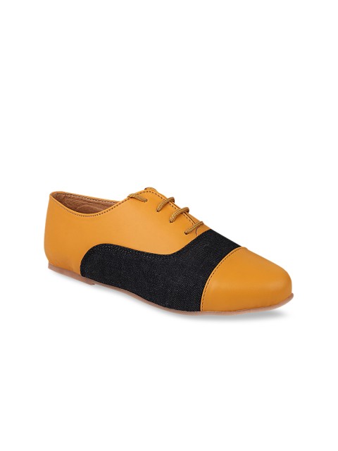 

Shoetopia Women Mustard Yellow & Black Colourblocked Oxfords