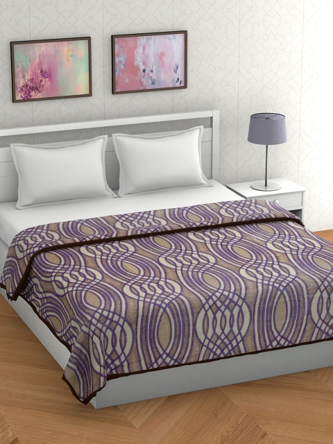 

BOMBAY DYEING Cream-Coloured & Purple Abstract Mild Winter 210 GSM Double Bed Blanket