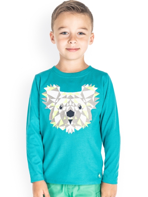 

Cherry Crumble Boys Turquoise Blue Printed Round Neck T-shirt