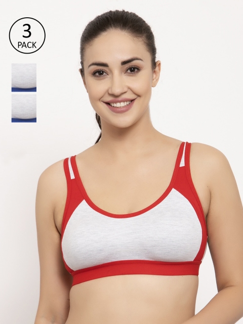 

GRACIT Pack of 3 Multicoloured Colourblocked Non-Wired Non Padded Sports Bras, Multi