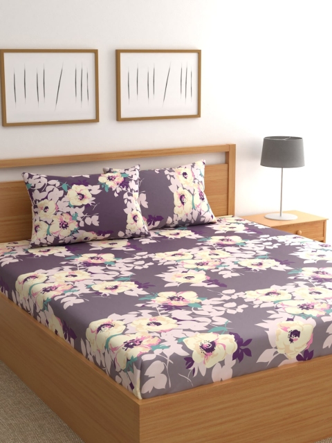 

Raymond Home Mauve & Yellow Floral 200 TC Cotton 1 King Bedsheet with 2 Pillow Covers