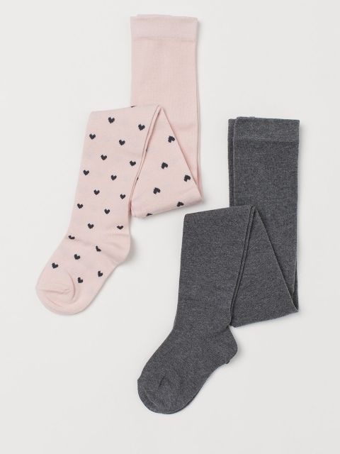 

H&M Girls 2-Pack Fine-Knit Tights, Pink