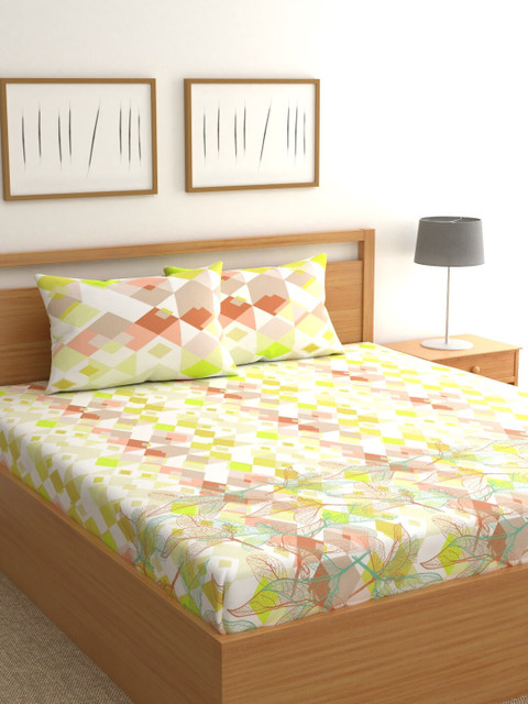 

Raymond Home White & Green Floral 200 TC Cotton 1 King Bedsheet with 2 Pillow Covers