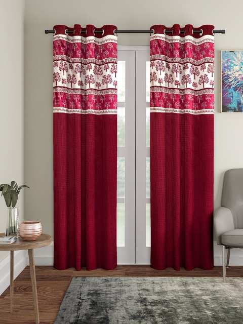 

VRINDA Maroon & Cream-Coloured Set of 2 Floral Printed Door Curtains