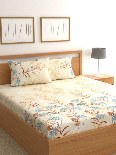 

Raymond Home Beige Floral 200 TC Cotton 1 King Bedsheet with 2 Pillow Covers