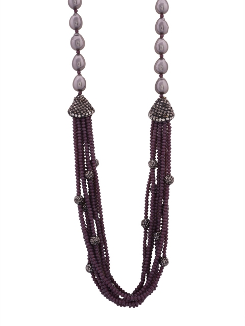 

Shoshaa Gold-Plated & Purple Grey Ethnic Onyx Statement Necklace