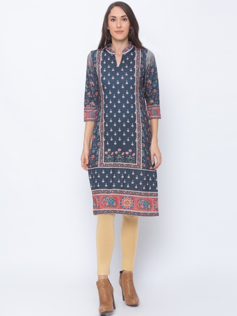 

Globus Women Blue Printed Straight Kurta