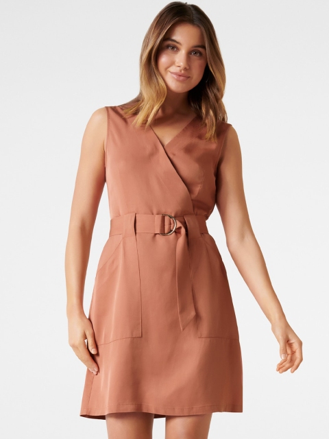 

Forever New Women Orange Solid Wrap Dress