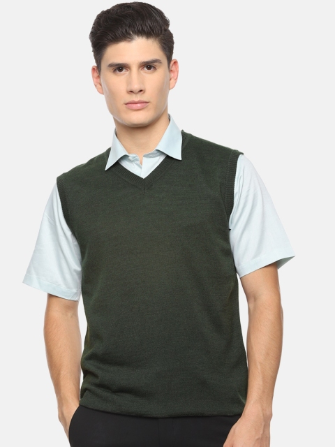 

Van Heusen Men Green Solid Sweater Vest