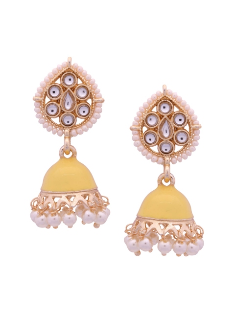 

Shoshaa Gold-Plated & Yellow Kundan Studded Dome Shaped Jhumkas