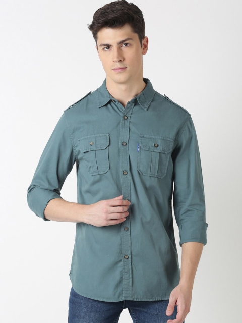 

Blue Saint Men Green Slim Fit Solid Casual Shirt