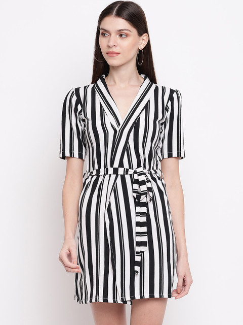

Capybara Women Black Striped Wrap Dress