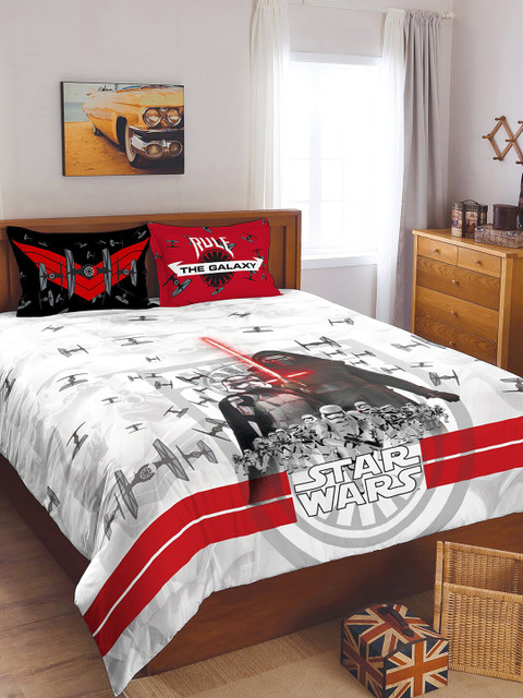 

SPACES Grey & Red Star Wars 180 TC Cotton 1 Queen Bedsheet with 2 Pillow Covers