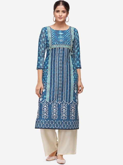

Kvsfab Women Blue & Off-White Printed Kurta with Palazzos