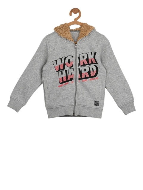 

Stupid Cupid Boys Grey & Black Printed Hooded Sweatshirt