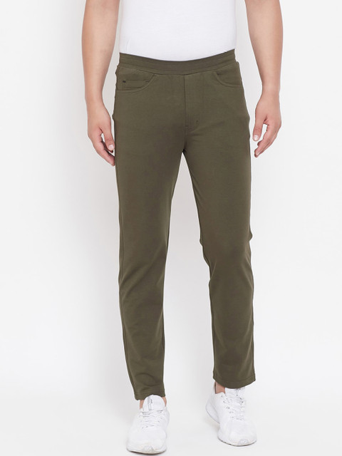 

Okane Men Olive Green Solid Slim-Fit Track Pants