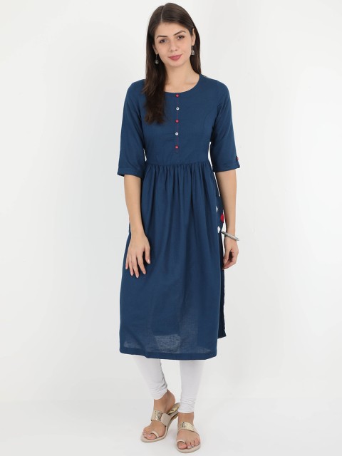 

Alena Women Navy Blue Solid A-Line Kurta