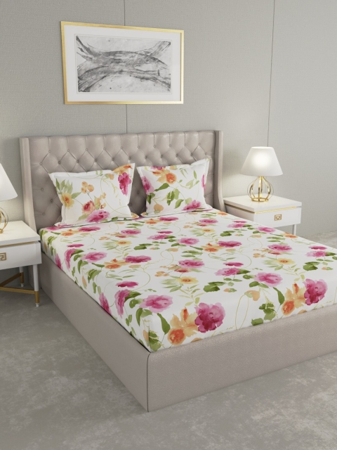 

Raymond Home White Floral 144 TC Cotton 1 King Bedsheet with 2 Pillow Covers