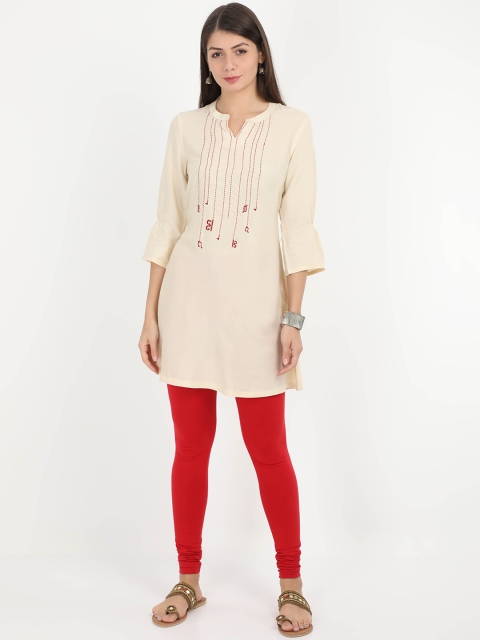 

Alena Cream-Coloured & Red A-Line Embroidered Kurti