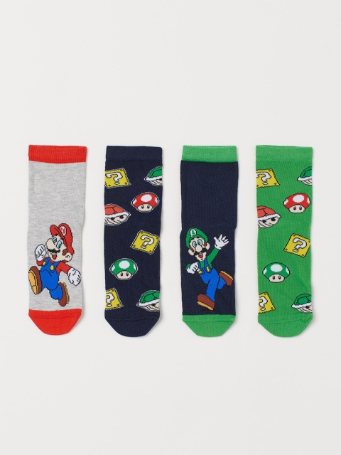 

H&M Boys 4-Pack Patterned Socks, Navy blue