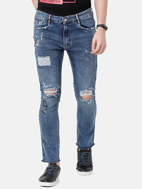 

CINOCCI Men Blue Slim Fit Mid-Rise Highly Distressed Jeans