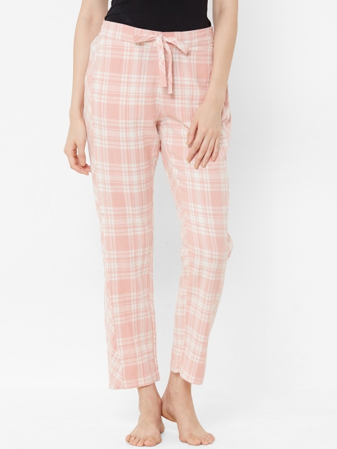

Mystere Paris Women White & Pink Checked Lounge Pants