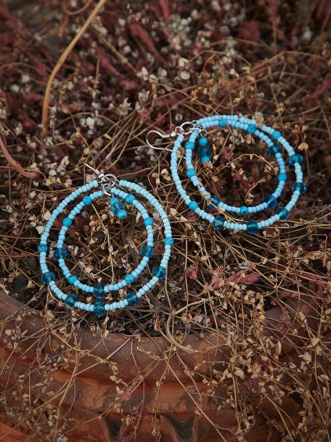 

ZeroKaata Blue Handcrafted Circular Beaded Drop Earrings
