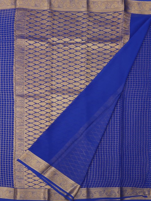 

Pothys Blue & Gold-Toned Pure Georgette Checked Saree