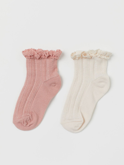

H&M Girls White & Pink 2-Pack Lace-Trimmed Socks