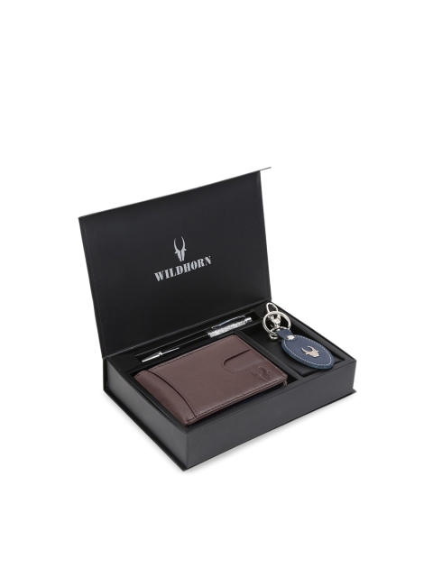 

WildHorn Men Brown & Blue RFID Protected Genuine Leather Accessory Gift Set