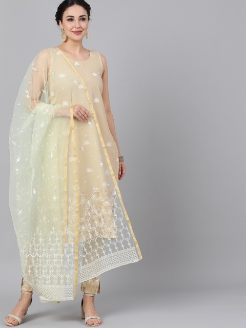 

AKS Couture Cream-Coloured & Gold-Coloured Printed Dupatta