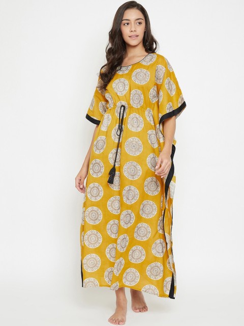 

The Kaftan Company Mustard Yellow Printed Nightdress