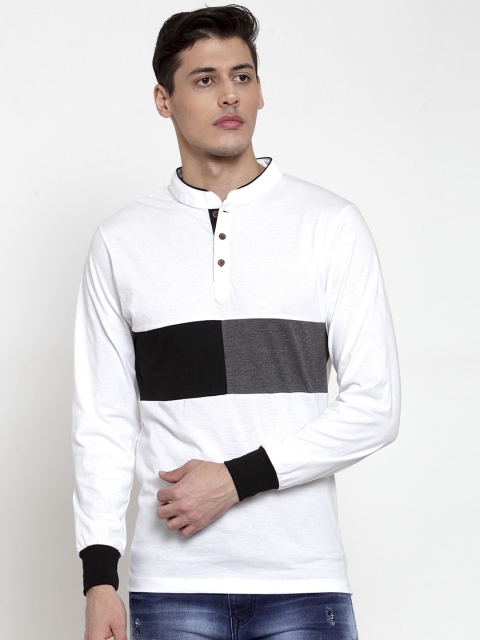 

Kalt Men White & Grey Colourblocked High Neck T-shirt