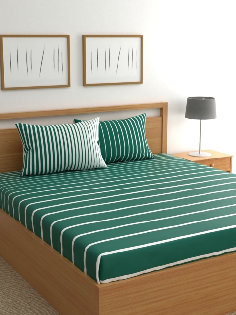 

Raymond Home Green & White Striped 200 TC Cotton 1 King Bedsheet with 2 Pillow Covers