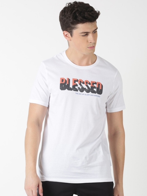 

Blue Saint Men White Printed Round Neck T-shirt