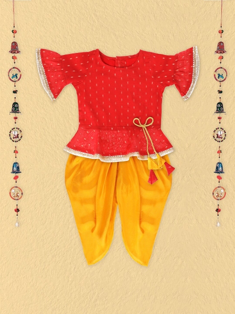 

The Magic Wand Girls Maroon & Yellow Embroidered Top with Dhoti Pants