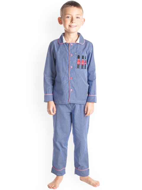 

Cherry Crumble Boys Blue Striped Night Suit