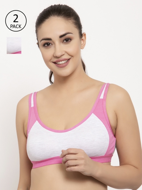 

GRACIT Pack Of 2 Grey Melange & Pink Colourblocked Non-Wired Sports Bra PW16-10-10-28B