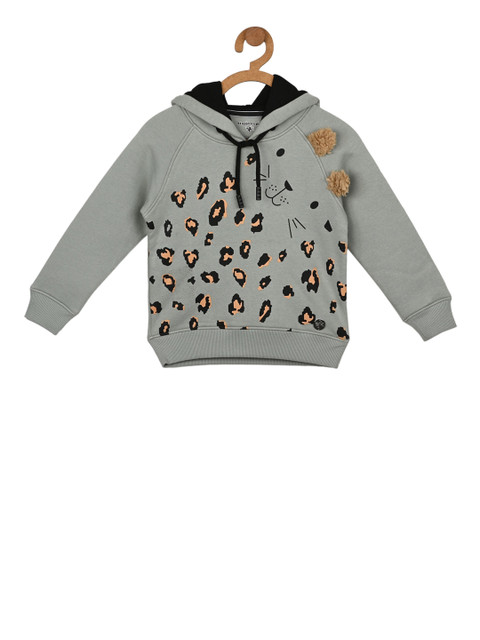 

Stupid Cupid Boys Green Printed Hooded Sweatshirt