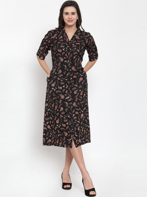 

Ayaany Women Black & Pink Printed A-Line Dress