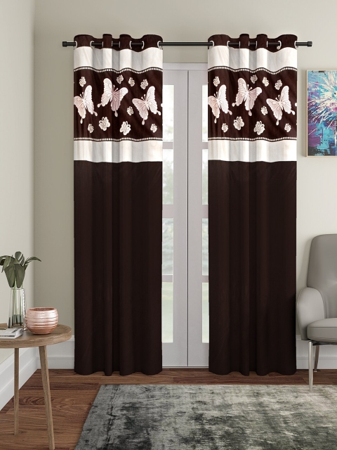 

VRINDA Brown & Cream-Coloured Set of 2 Printed Door Curtains