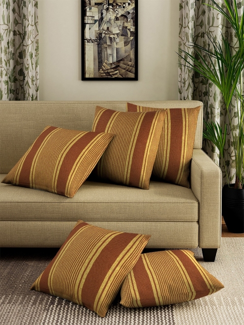 

NEUDIS Yellow & Brown Set of 5 Striped Square Cushion Covers