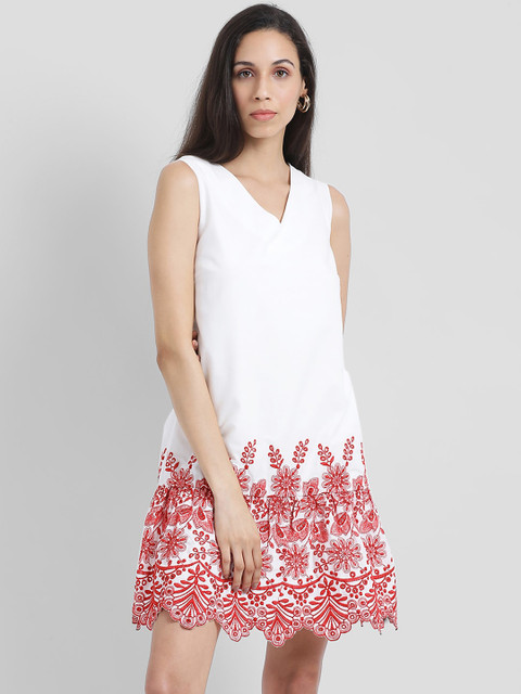 

Zink London Women White Embroidered A-Line Dress